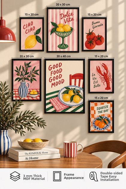 7-Piece Frame-Looking Modern Painting Set | Retro & Pop Art - Lemon | Living Room, Office, Kitchen and Study Room Wall Decor