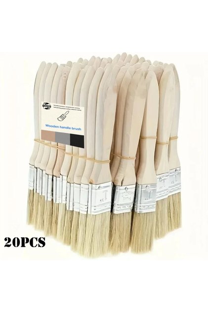 20PCS 20Pcs Wood Handle Paint Brushes Set Durable Bristles Multipack for Painting Home Cleaning Proj