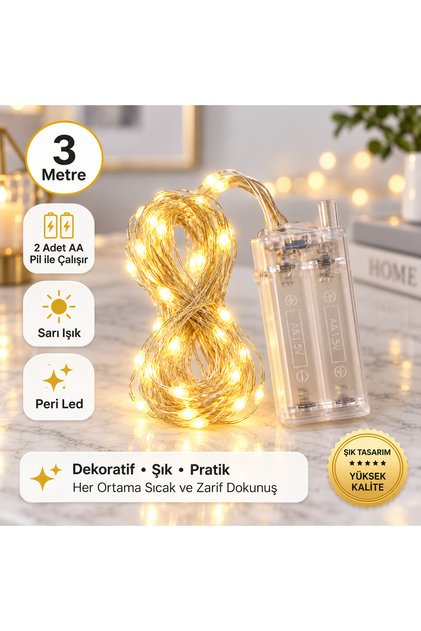 Peri Led 3Metre Sarı Pilli-dekoratif Aydınlatma (Piller dahil değildir)