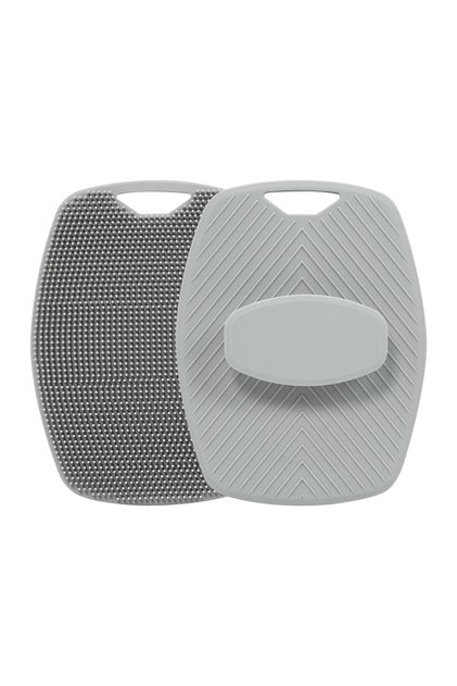 grey Exfoliating Silicone Brush Cleanser No Slip Handle Body Scrubber Cleans and Massages Skin Bathr