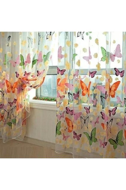 1PC 1PC Rod Pocket New Beautiful Window Curtain Large Butterfly Print Screens
