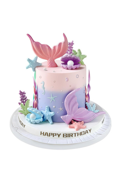 21pcs pink Mermaid Cake Topper Mermaid Tail Cake Decorations with Seaweed Shells Starfish Under the