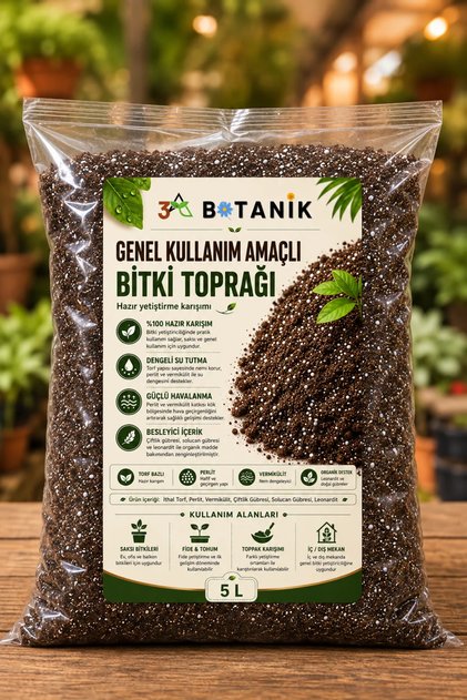 Genel Kullanım Amaçlı Bitki Toprağı 5 Litre, Hazır Saksı Toprağı, Fide, Çiçek ve Sebze Yetiştirme Toprağı