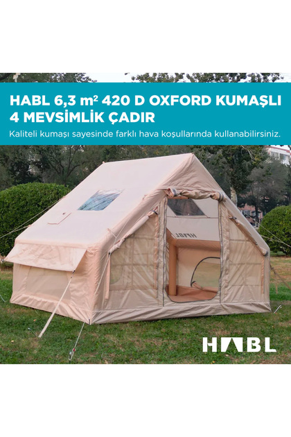 6 Kişilik 6.3m2 4 Mevsim Su, Kar Geçirmez Sertifikalı 420d Oxford Kumaşlı Şişme Çadır 300*210*200cm