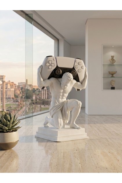 Atlas Heykeli PS5 Oyun Kolu Standı | Beyaz Oyun Konsolu Controller Tutucu ve Standı