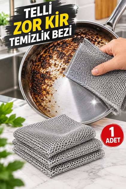 İnox 1adet Tel Bez Zor Kir Bezi Telli Sihirli Bulaşık Bezi, Mutfak Banyo Bezi