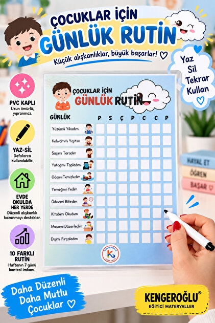 Children's Daily Blue Routine Checklist Checklist Pvc Coated Summer Erasable Pen