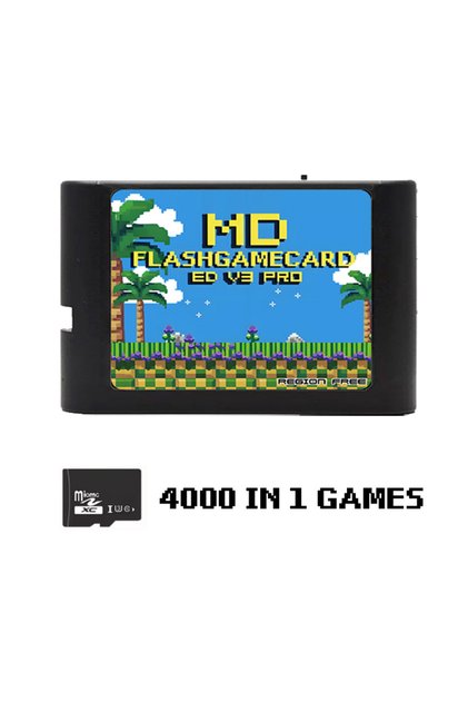 Black 4000 in 1 Mega Genesis MD V3 Pro With 4GB TF Card EDMD Game Card For SEGA Genesis Mega Drive M