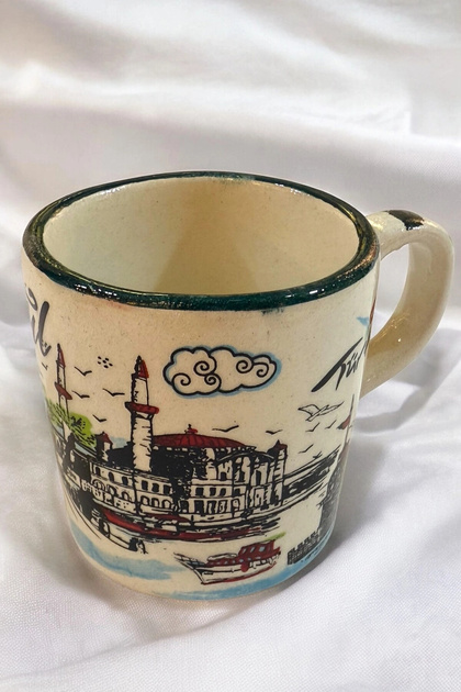 Hediyelik İstanbul Yazılı Kahve Kupası, Desenli Kupa, İstanbul Manzarası Desenli