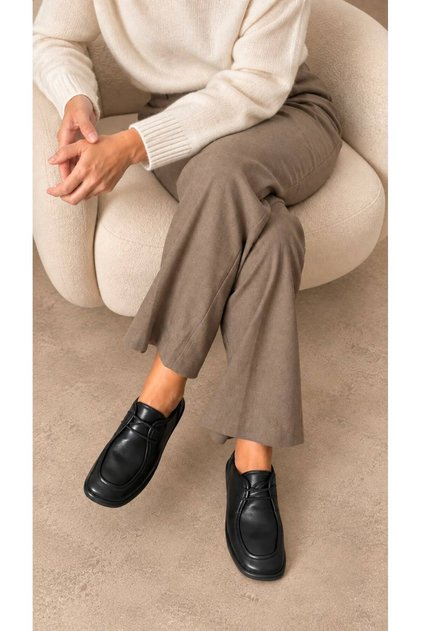 Marani̇ Lace-Up Detailed Leather Women's Loafer-Black Leather Esoo La Mi̇a