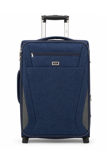 32 Inch Expandable Checked Soft Trolley Travel Luggage with 2-Wheel Design, Large-Navy