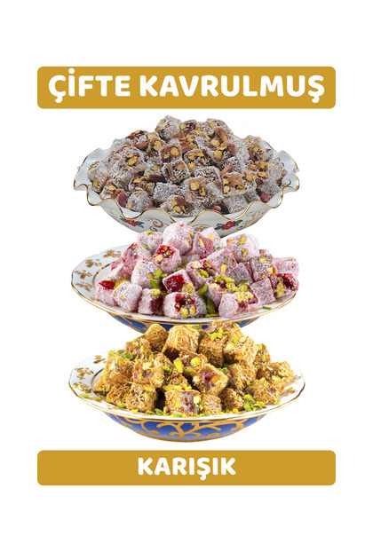 Double Roasted Pistachio Mixed Turkish Delight 250 Gr (Coconut - Pomegranate - Kadayif)