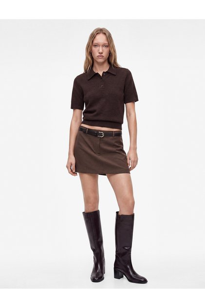Wool Blend Buttoned Short Sleeve Polo Collar Knitwear Sweater