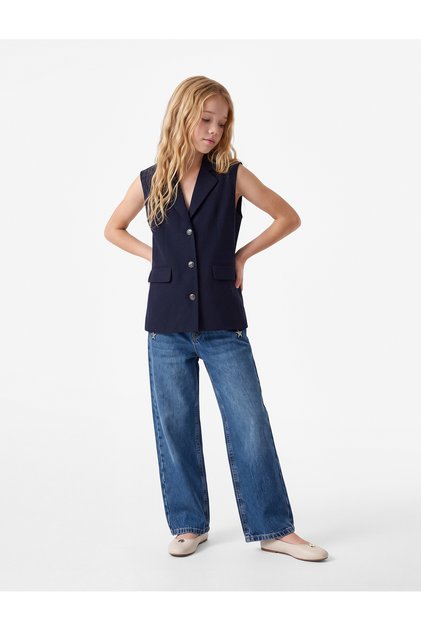 Double Breasted Collar Sleeveless Viscose Blended Basic School Vest