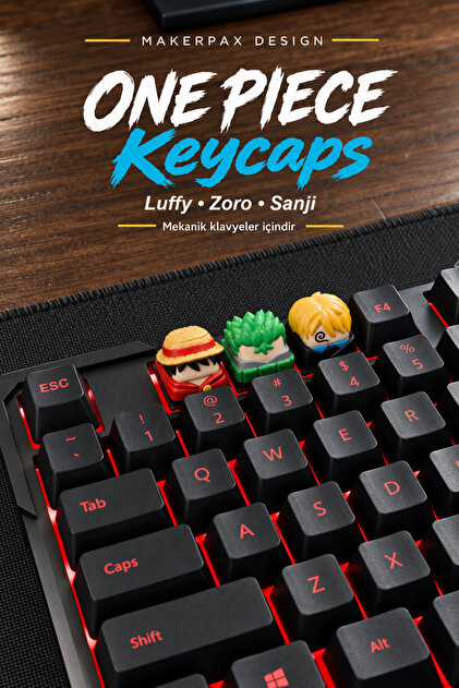 Anime Keycaps 3'lü Set Luffy, Zoro ve Sanji - Mekanik Klavye Tuş Takımı