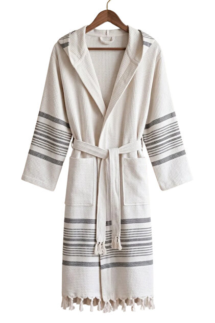 Hooded Peshtamal Bathrobe - 100% Cotton Bathrobe with Tassels