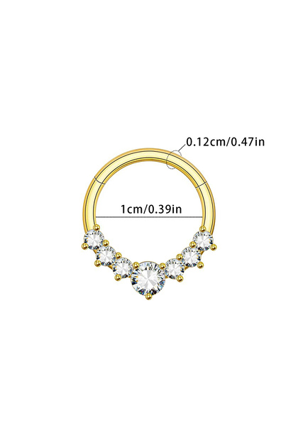 Gold (1cm ) Zircon Hinged Segment Nose Ring Stainless Steel Nose Hoop Septum Clicker Piercing Lip Ea
