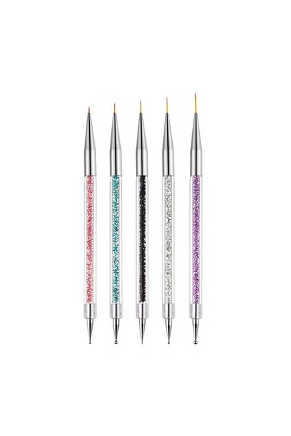 Light Grey 5PCS Stripe Liner Brush Set Nail Painting Pen Dotting Tool Rhinestone Picker Nail Art Acc