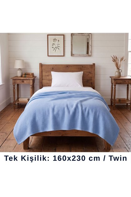 Waffle Pike and Bedspread, Single Blue Pike, Waffle Honeycomb Pattern Bedspread, Summer Lightweight Pike 160X230Cm