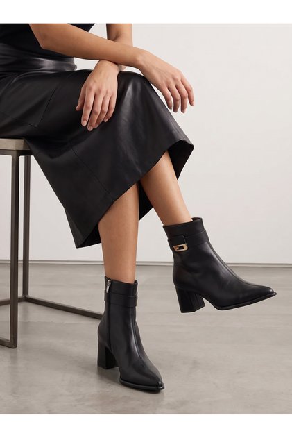 Aurora Flora Women's Pointed Toe Heeled Boots 0012021 Black Skin