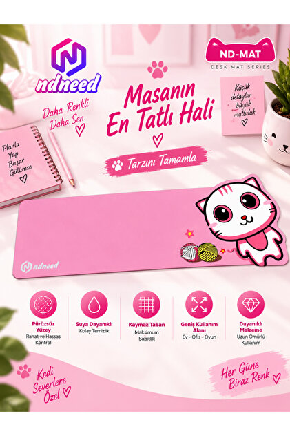 Sevimli Kedi Klavye Mouse Masaüstü Matı ND-MAT Klavye Mouse Pad