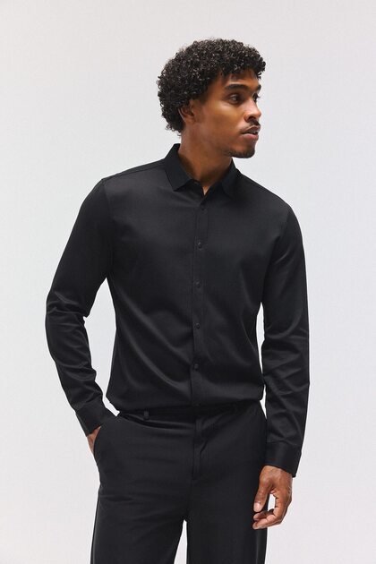 Quick-Drying Slim Fit Classic Collar Long-Sleeved Shirt F8642Ax25Au