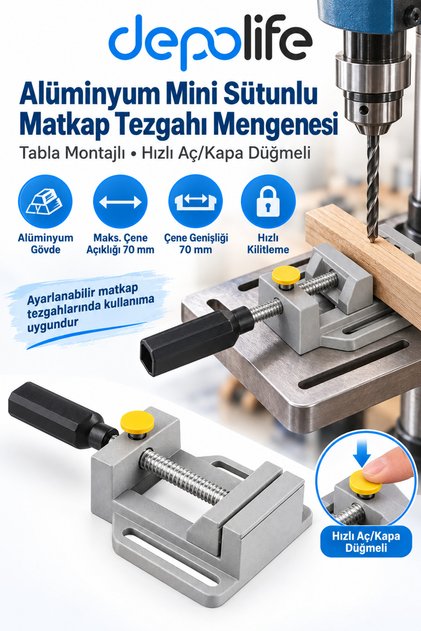 Alüminyum Mini Sütunlu Matkap Tezgahı Mengenesi Tabşa montajlı Montajlı mengene