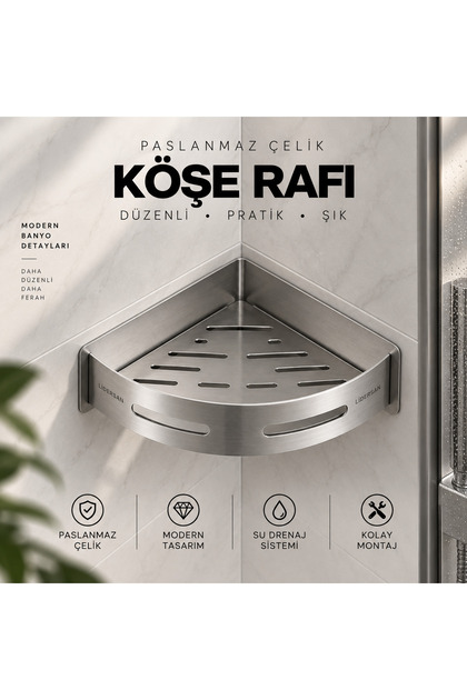 304 Paslanmaz Çelik Banyo Köşeliği Banyo Rafı Modern Köşe Rafı 1 Adet
