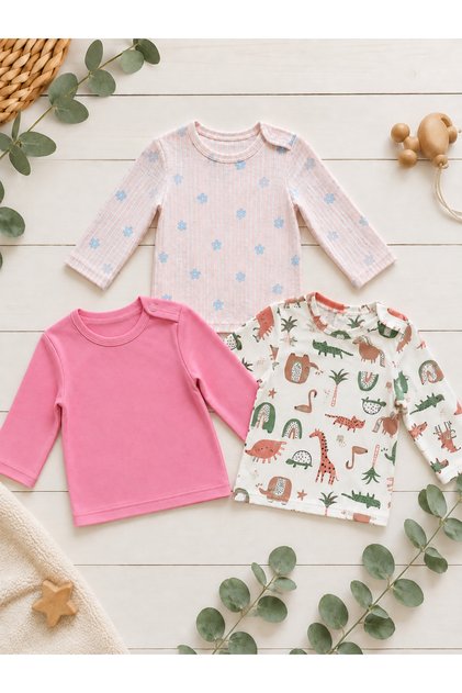 100% Cotton Unisex 3-Piece Long Sleeve Thin Seasonal Baby T-Shirt / Girls' and Boys' T-Shirt