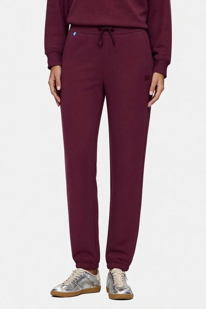 Jatavia Burgundy Elastic Cuffed Cotton Embroidered Standard Fit Women's Sweatpants