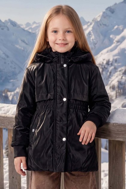 Drawstring Hooded Girls' Coat