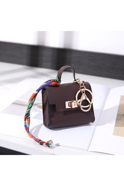 Brown Mini Square Leather Bag Charm Bag Pendant Light Luxury Cute Bag Pendant Fashion Decor Accessor