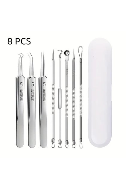silver 8 PCS Stainless Steel Acne Clip, Cell Clip, Blackhead Clip, Acne Needle, Beauty Salon Acne Ne