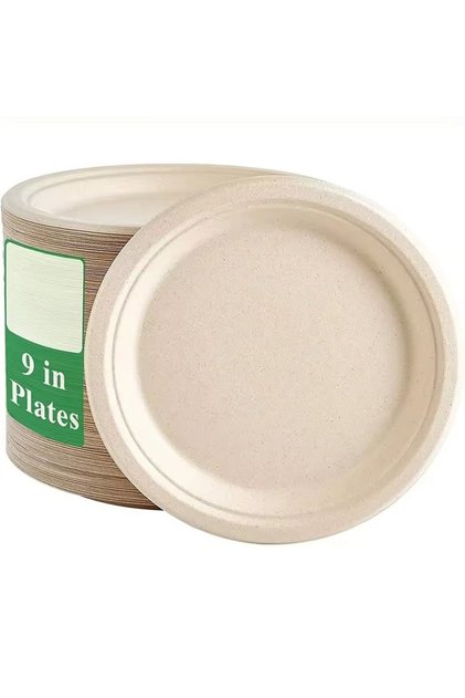 50PCS Brown 9inch Circular Paper Plate Disposable Biodegradable Paper Plate Birthday Party Christma