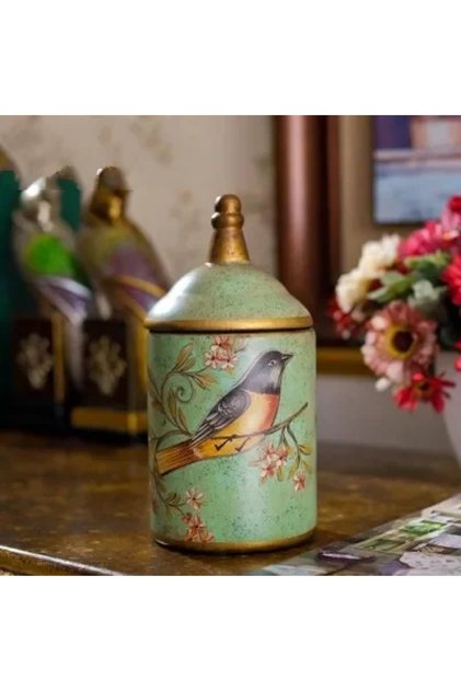 Green Vintage Ceramic Storage Jars Kitchen Sugar Jar Tea Can Enamel Moisture-proof Tea Jar Storage J
