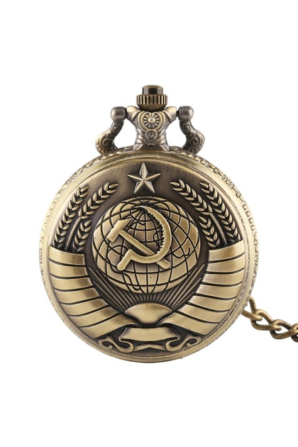 1pc bronze Vintage Emblem Soviet Badges Hammer Sickle Pocket Watch Retro Russia Army Communism Neckl