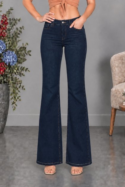 Yüksek Kalite Kadın 5 Cep Düşük Bel Ispanyol Paça Skinnyfit Esnek Jean Pantolon C619-lacivert
