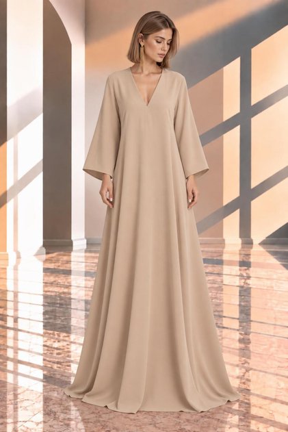 Maxi Length V-Neck Long Sleeve Stylish Event Dress Cou-111