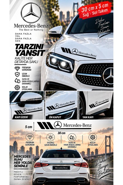 Mercedes-Benz Compatible Sport Body Stripe Sticker Right Left Side Door Fender Sticker 2 Pieces