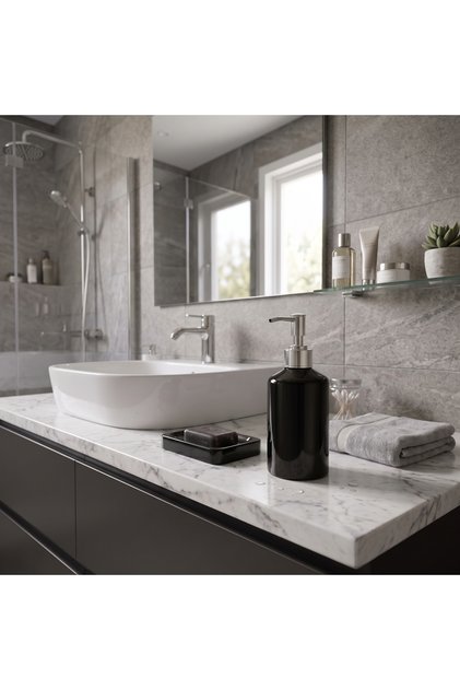 Composite Granite Solid and Liquid Soap Dispenser Black