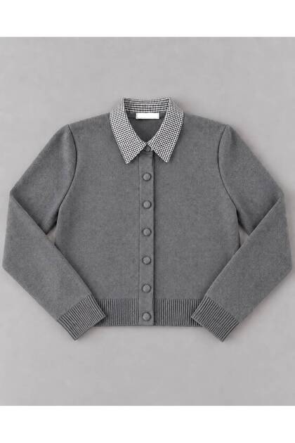 Women's Collared Fabric Detailed Buttoned Knitwear Cardigan