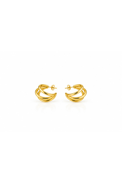 Steel Gold Color Triple Appearance Hoop Earrings