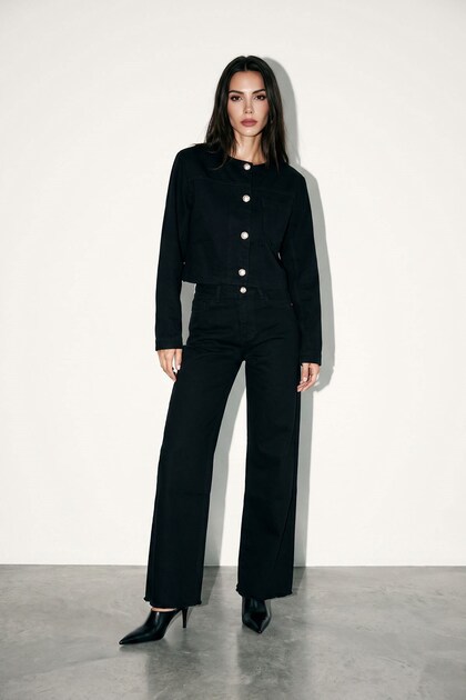Black Jacket with Pocket and Button Detailing & Loose-Fit Jean Pants Set
