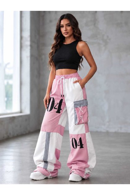 Y2K Pink Blocky Parachute Sweatpants