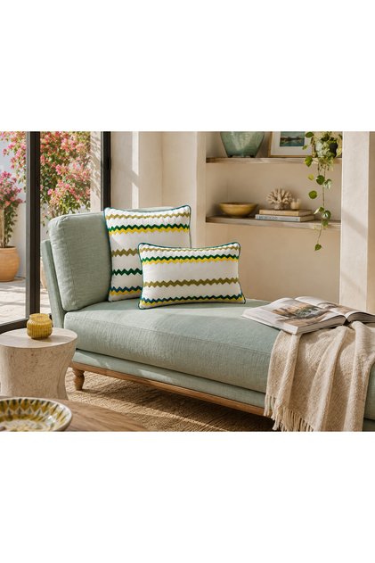 Zigzag Embroidered Yellow Color Throw Pillow Cover