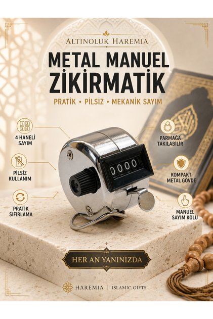 Metal Manuel Zikirmatik 4 Haneli Pilsiz Mekanik Zikir Sayacı Parmak Tipi
