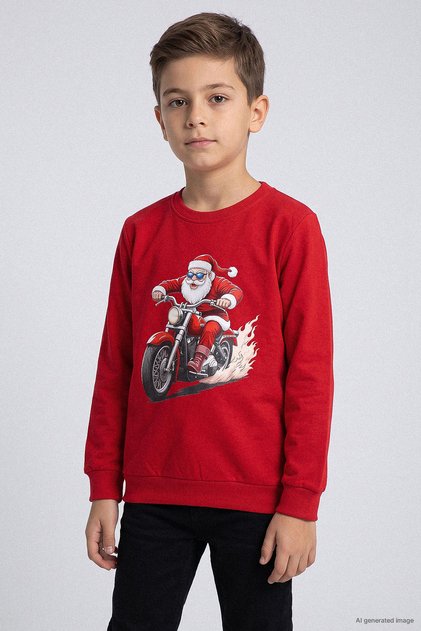 Motorcycle Santa Claus Printed Christmas Children's Sweatshirt - 26K 30859