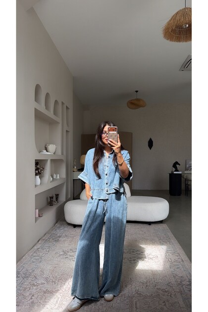 Denim Silver Buttoned Tencel Washed Suit