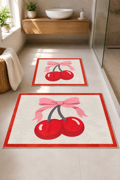 Decorative Digital Printed Set of 2 Bath Mat Non-Slip Base Toilet Set