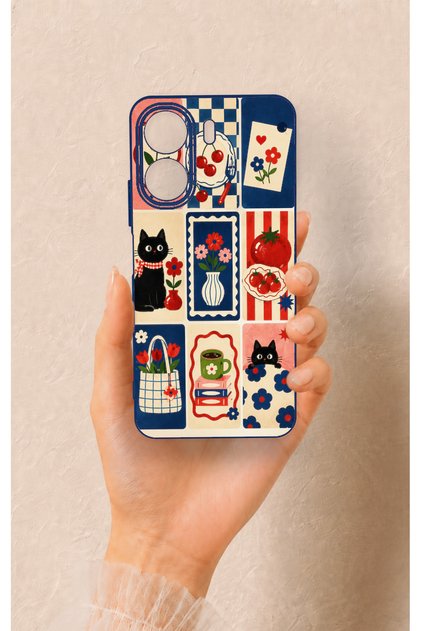 Redmi 13C Compatible Cute Cat and Flower Pattern Silicone Case